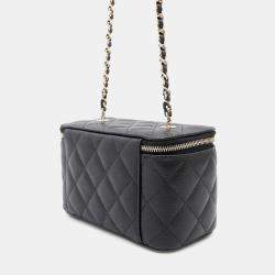 Chanel Matelasse Vanity Chain Black Caviar Leather Shoulder Bag 