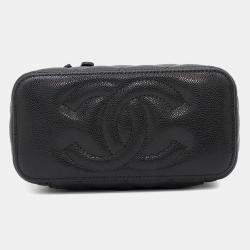 Chanel Matelasse Vanity Chain Black Caviar Leather Shoulder Bag 