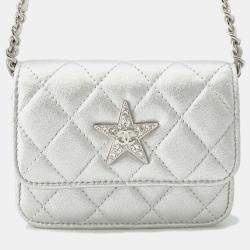 Chanel Matelasse Star Motif Chain card Case Silver Lambskin