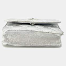 Chanel Matelasse Star Motif Chain card Case Silver Lambskin