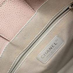 Pre Owned Chanel Deauville PM Pink Leather Caviar Leather Chain Tote Bag 