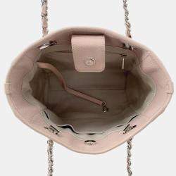 Pre Owned Chanel Deauville PM Pink Leather Caviar Leather Chain Tote Bag 