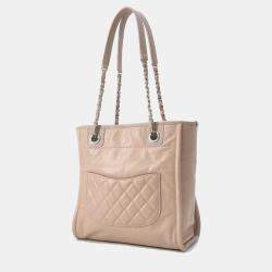 Pre Owned Chanel Deauville PM Pink Leather Caviar Leather Chain Tote Bag 