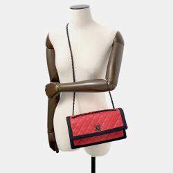 Pre Owned Chanel Matelasse Red/Black Lambskin Chain Shoulder Bag 