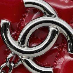 Chanel Mademoiselle Red Patent Leather Chain Bowling Bag 