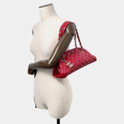 Chanel Mademoiselle Red Patent Leather Chain Bowling Bag 