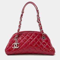 Chanel Mademoiselle Red Patent Leather Chain Bowling Bag 