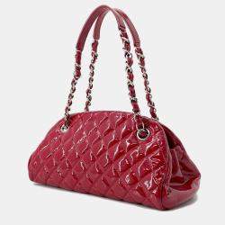 Chanel Mademoiselle Red Patent Leather Chain Bowling Bag 