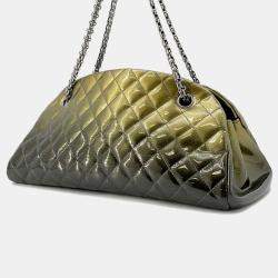 Chanel Mademoiselle Green Patent Leather Chain Bowling Bag
