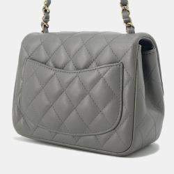 Chanel Gray Lambskin Mini Matelasse Chain Shoulder Bag  
