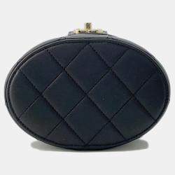Pre Owned Chanel Matelasse Black Lambskin Chain Vanity Bag 