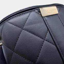 Pre Owned Chanel Matelasse Black Lambskin Chain Vanity Bag 