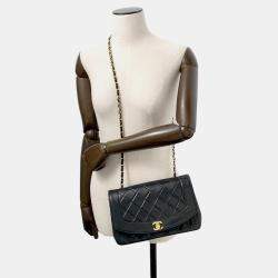 Pre Owned Chanel Diana Chain Black Lambskin Shoulder Bag 