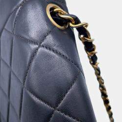 Pre Owned Chanel Diana Chain Black Lambskin Shoulder Bag 