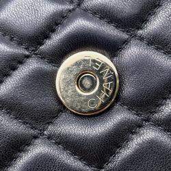 Pre Owned Chanel Matelasse Pearl CC Black Lambskin Logo Shoulder Bag