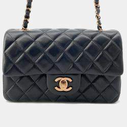 Chanel Mini Matelasse Black Lambskin Chain Flap Shoulder Bag