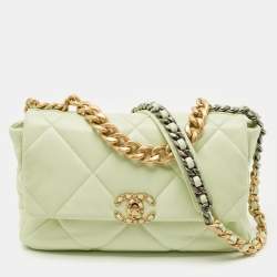 Chanel Mint Green Quilted Leather Large 19 Flap Bag