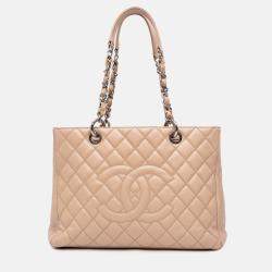 Pre Owned Chanel Beige Caviar Grand Shopping Tote