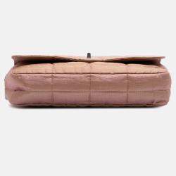Pre Owned Chanel Beige Quilted Iridescent Nylon Mademoiselle Flap