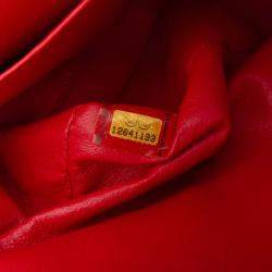 Pre Owned Chanel Red Medium Classic Lambskin Double Flap