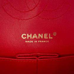 Pre Owned Chanel Red Medium Classic Lambskin Double Flap