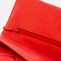 Pre Owned Chanel Red Medium Classic Lambskin Double Flap