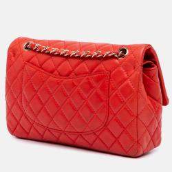 Pre Owned Chanel Red Medium Classic Lambskin Double Flap