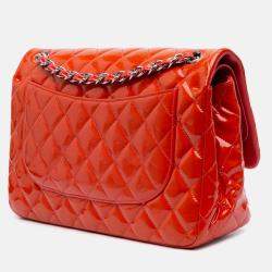 Chanel Orange Jumbo Classic Patent Double Flap
