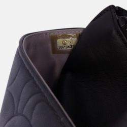 Chanel Black Lambskin Camellia Embossed Wallet On Chain