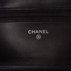 Chanel Black Lambskin Camellia Embossed Wallet On Chain