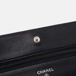 Chanel Black Lambskin Camellia Embossed Wallet On Chain