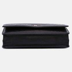 Chanel Black Lambskin Camellia Embossed Wallet On Chain