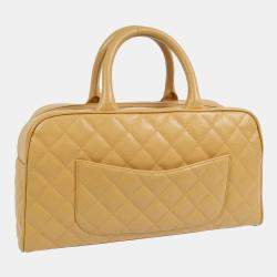 Chanel Bowling Beige Caviar Leather Top Handle Bag