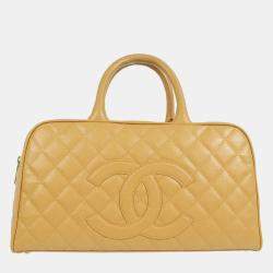 Chanel Bowling Beige Caviar Leather Top Handle Bag