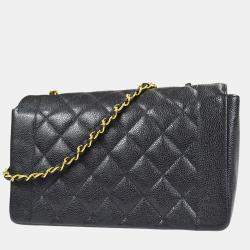 Pre Owned Chanel Diana Medium Black Leather Chain Shoulder Bag