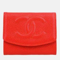 Chanel Red Calfskin Coin Purse Wallet