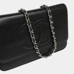 Chanel Black Calfskin Timeless WOC Shoulder Wallet Bag