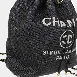 Chanel Deauville Black Straw Bucket Backpack