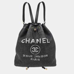 Chanel Deauville Black Straw Bucket Backpack