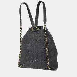 Chanel Deauville Black Straw Bucket Backpack