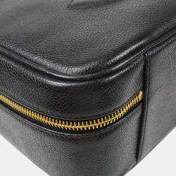 Chanel Vintage Timeless Zip Around Black Caviar Vanity Case 