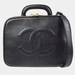 Chanel Vintage Timeless Zip Around Black Caviar Vanity Case 