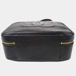 Chanel Vintage Timeless Zip Around Black Caviar Vanity Case 