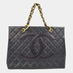 Pre Owned Chanel Interlocking CC Black Calfskin Tote Chain Bag