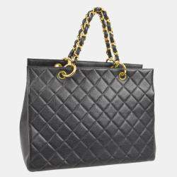 Pre Owned Chanel Interlocking CC Black Calfskin Tote Chain Bag