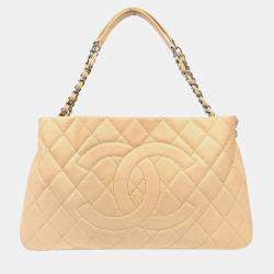 Pre Owned Chanel Interlocking CC Beige Calfskin Timeless Tote Bag