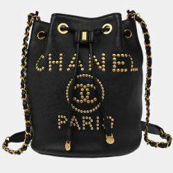 Pre Owned Chanel Deauville Black Caviar Leather Bucket Bag
