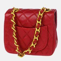 Chanel Vintage Red Lambskin Flap Belt Bag 