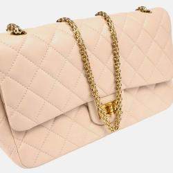 Chanel 2.55 Double Flap Beige Lambskin Shoulder Bag