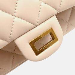 Chanel 2.55 Double Flap Beige Lambskin Shoulder Bag